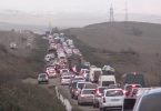 Traffic jam, Armenians escaping Azerbaijani attack