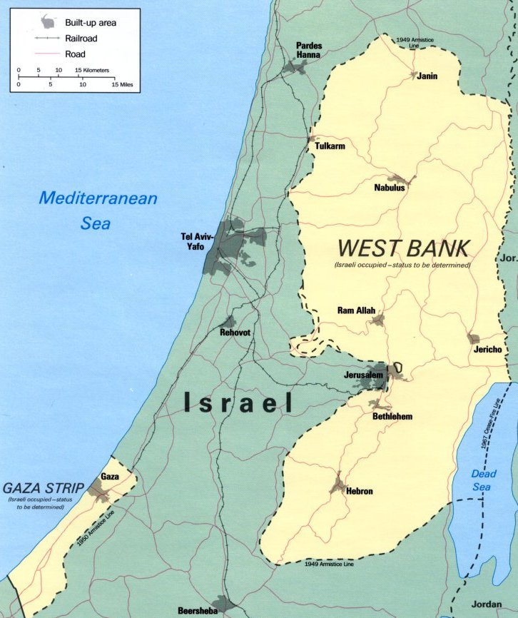 Map of Israel, West Bank, and Gaza